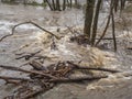 Spring Flooding and Fast Moving Melt Water During Heavy Rain. Royalty Free Stock Photo