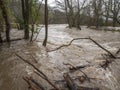 Spring Flooding and Fast Moving Melt Water During Heavy Rain. Royalty Free Stock Photo