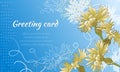 Spring floral banner with bright cornflowers on a blue background. Vector illustration for congratulations on International Women