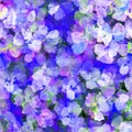 Spring floral blurred seamless pattern with blooming fruit tree branches in blue shades