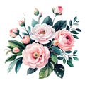 Spring floral bouquet watercolor flowers pink roses, vector Illustration. Royalty Free Stock Photo