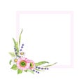 Spring floral decorative frame in tender colors. Watercolor illustration. Hand drawn pink poppy, daisy, lavender flowers Royalty Free Stock Photo