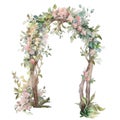 Spring floral garden arch watercolor illustration, spring clipart