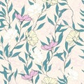 Spring floral pattern with daisies in pastel colors. Vector seamless wildflowers print hand drawn
