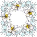 Spring floral round frame with hand drawn flowers Daffodils Royalty Free Stock Photo