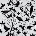 Spring floral seamless wallpaper with birds on branches Royalty Free Stock Photo