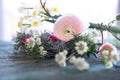 Spring floristry on weathered wood