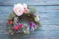 Spring floristry on weathered wood