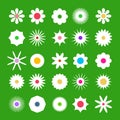 Spring Flover Icons Vector Flat Design Flowers Set on Green Background