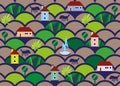 Town seamless pattern with colour houses and graphic trees. design for banner, flyer, invitation, poster, web site or greeting car