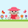 Spring flower background with kitty