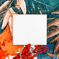 Spring flower background with paper card note. Flat lay. Nature concept. Nature Trendy Decorative Design Royalty Free Stock Photo