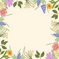 Spring flower background for quote and banner. Colorful floral leaves.