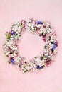 Spring Flower Blossom Wreath on Pink Royalty Free Stock Photo