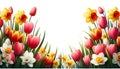 Spring Flower Border with Tulips and Daffodils, Seasonal Design Royalty Free Stock Photo