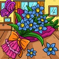 Spring Flower Bouquet Colored Cartoon Illustration