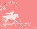 spring flower branches and fairy tale princess riding horse vector background Royalty Free Stock Photo
