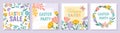 Spring flower frames, easter floral cards. Summer sale square post, fashion email template, pink elegant offer. Doodle