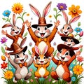 Spring flower happy rabbit family celebration party