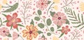 Spring flower pattern. Floral chinese print, abstract simple dahlia, trendy chrysanthemum, pastel cute azalea. Simple