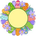 Spring flower round frame and easter eggs. Vector elements isolated. Background for design of cards to the Easter. Royalty Free Stock Photo