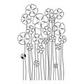 Spring Flower Silhouettes. Flowers silhouettes isolated on White Background. Vector line hand drawn illustration with flowers.