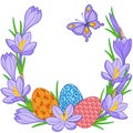 Spring flower vignette of crocuses and easter eggs. Background for design of cards to the Easter Royalty Free Stock Photo