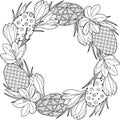 Spring flower wreath of crocuses and easter egss. Vector elements isolated. Black and white image for adult relaxation. Backgrou Royalty Free Stock Photo