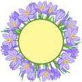 Spring flower wreath of crocuses. Vector elements isolated.