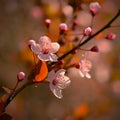 Spring flowers. Beautifully blossoming tree branch. Cherry - Sakura and sun with a natural colored background Royalty Free Stock Photo