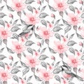 Spring flowers and birds seamless pattern Royalty Free Stock Photo