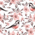 Spring flowers and birds. Seamless pattern Royalty Free Stock Photo