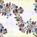 Seamless pattern. Collage of flowers on a watercolor background. Exotic flowers. Camellia - flowers and leaves. Ink drawing. Royalty Free Stock Photo