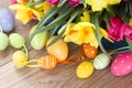 Spring flowers bouquet with easter eggs Royalty Free Stock Photo