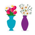 Spring flowers bouquets in vases vector isolated on white Royalty Free Stock Photo