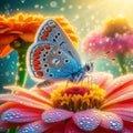 spring flowers butterfly water drops colors amazing - ai generated