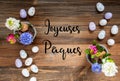 Spring Flowers With Easter Egg Decoration, Joyeuses Paques Means Happy Easter Royalty Free Stock Photo