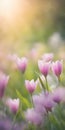 Spring flowers emerging gently, a burst of life in a minimalist landscape. Softly out of focus, lending an ethereal charm