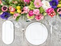 Spring flowers Festive place setting floral decoration Royalty Free Stock Photo