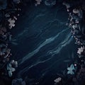 spring flowers frame on dark blue marble background, navy blue texture Royalty Free Stock Photo