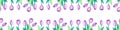 Spring flowers. Frame from outline tulips. Vector doodle hand drawn isolated. Horizontal top and bottom edging, border, decoration Royalty Free Stock Photo