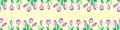 Spring flowers. Frame from outline tulips. Vector doodle hand drawn isolated. Horizontal top and bottom edging, border Royalty Free Stock Photo