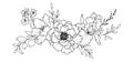 Spring Flowers Line Drawing. Black and white Floral Bouquets. Flower Coloring Page. Floral Line Art. Fine Line Flowers Royalty Free Stock Photo