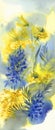 Spring flowers with mimosa and hyacinth watercolor background