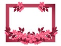 Spring flowers in the paper art style of Sakura or Cherry blossom frame with your copy space on white background Royalty Free Stock Photo