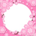 Spring flowers in the paper art style of Sakura or Cherry blossom frame with your copy space on white background Royalty Free Stock Photo