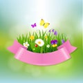 Spring Flowers With Pink Ribbon
