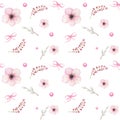 Spring flowers Seamless pattern Beautiful bright colors watercolor flowers. Spring Yellow blue pink flower with green Royalty Free Stock Photo