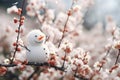 spring flowers and snowman near in snow Royalty Free Stock Photo