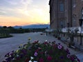 Spring, flowers and sunset in Royal Palace of Venaria, Italy Royalty Free Stock Photo